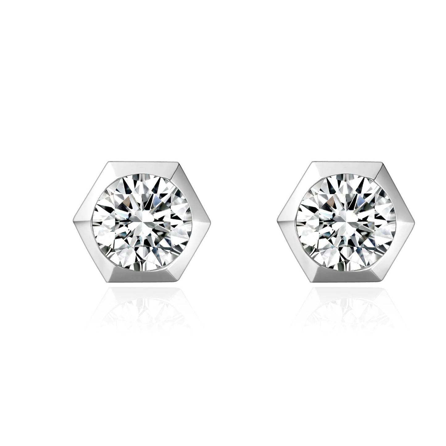 "Nova Hexa" Hexagon Shape 0.59 CTTW Lab Grown Diamond Stud Earrings In 18K White Gold