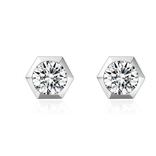 "Nova Hexa" Hexagon Shape 0.59 CTTW Lab Grown Diamond Stud Earrings In 18K White Gold