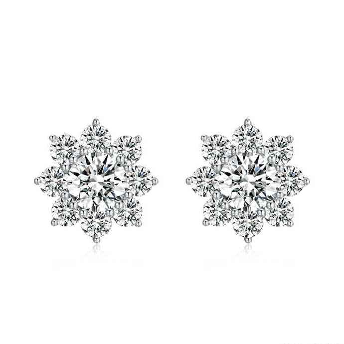 "Bloomlight" Floral Design Round Brilliance Shape 1CTTW Lab Grown Diamond Stud Earrings In 18K White Gold