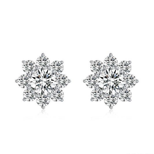 "Bloomlight" Floral Design Round Brilliance Shape 1CTTW Lab Grown Diamond Stud Earrings In 18K White Gold