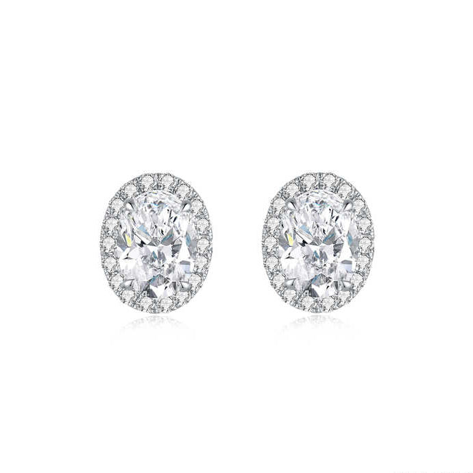 "Starlit Halo" Oval Halo Setting 1.282 Carat Lab Grown Diamond Stud Earrings In 18K White Gold