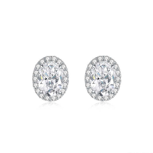"Starlit Halo" Oval Halo Setting 1.282 Carat Lab Grown Diamond Stud Earrings In 18K White Gold