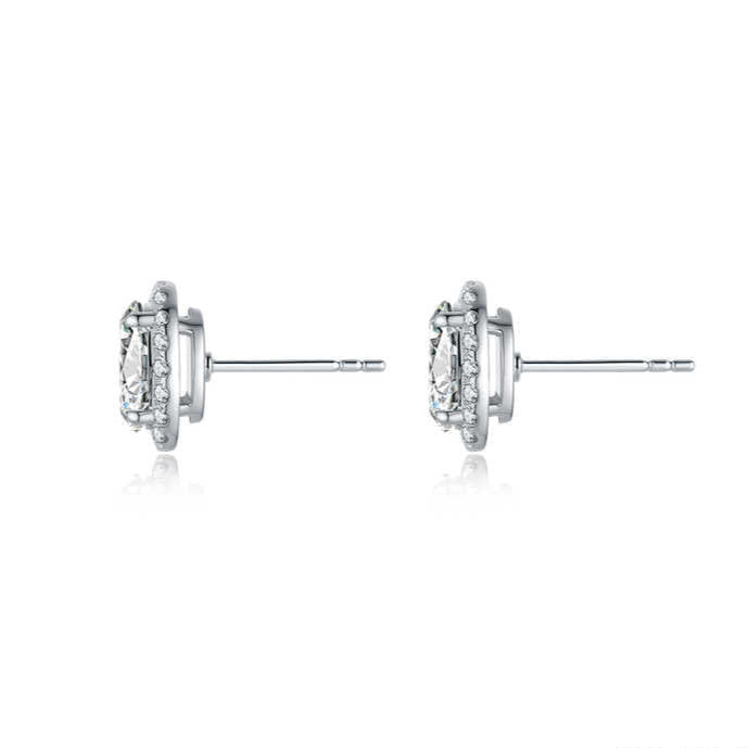 "Starlit Halo" Oval Halo Setting 1.282 Carat Lab Grown Diamond Stud Earrings In 18K White Gold
