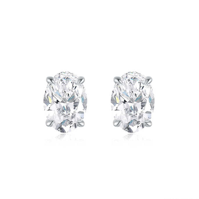 "Starlit Spark" Oval Shape 1 Carat Lab Grown Diamond Stud Earrings In 18K White Gold