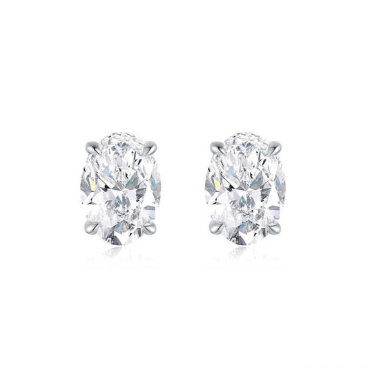 "Starlit Spark" Oval Shape 1 Carat Lab Grown Diamond Stud Earrings In 18K White Gold