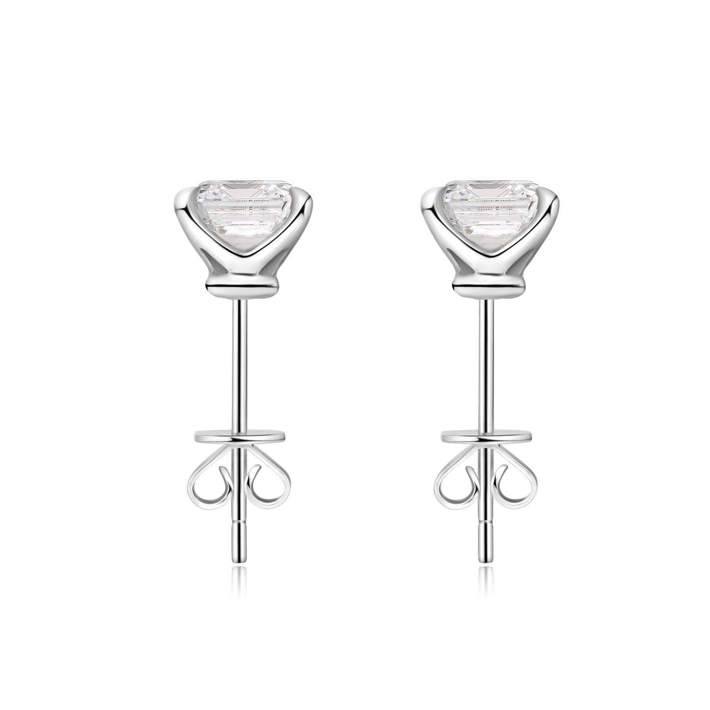 "Starlit Spark" Asscher Shape 1 Carat Lab Grown Diamond Stud Earrings In 18K White Gold