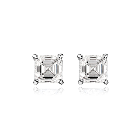 "Starlit Spark" Asscher Shape 1 Carat Lab Grown Diamond Stud Earrings In 18K White Gold