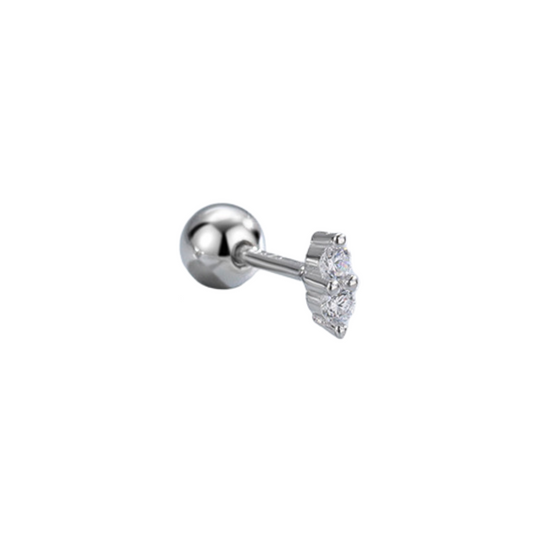 "Duo Drops" 14K White Plated Mini CZ Nap Earring with Screw Ball Back