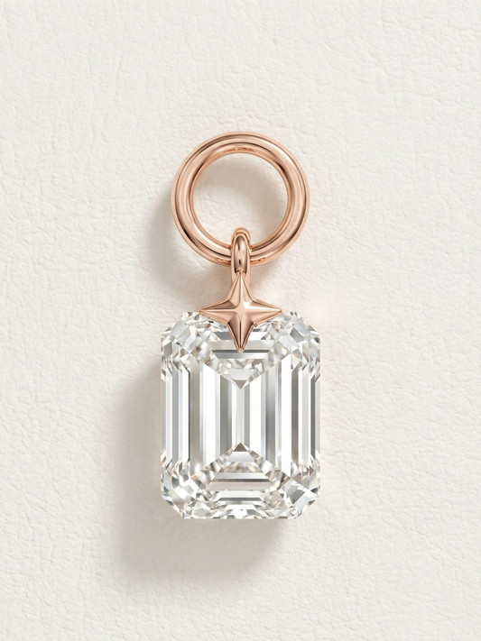 Stilla 14K rose gold charm with 1 ct emerald-cut floating lab-grown diamond