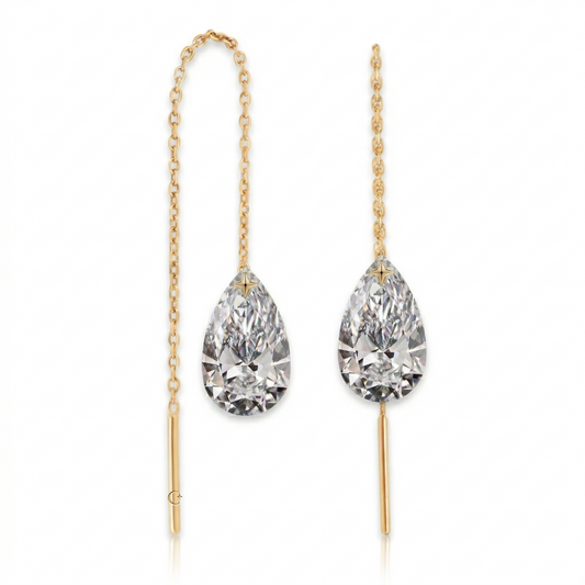Lumina 14K yellow gold threader earrings with 1 ct pear-cut lab-grown diamonds, pair