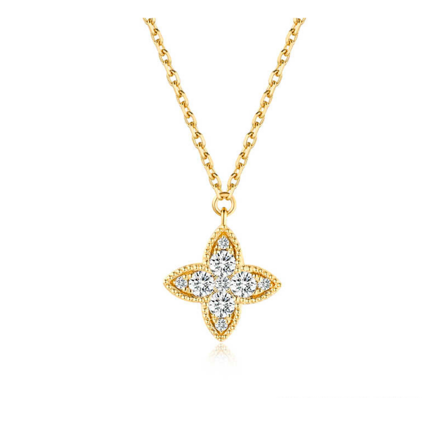 "Luna Wink" Paved Lab Grown Diamond Blooming Star Pendant Necklace In 18K Yellow Gold
