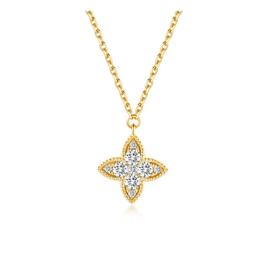 "Luna Wink" Paved Lab Grown Diamond Blooming Star Pendant Necklace In 18K Yellow Gold