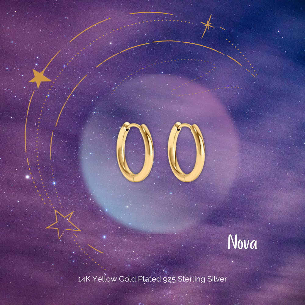 "Nova" 14K Yellow Gold Plated 925 Sterling Silver Huggie Hoop Earrings 12mm