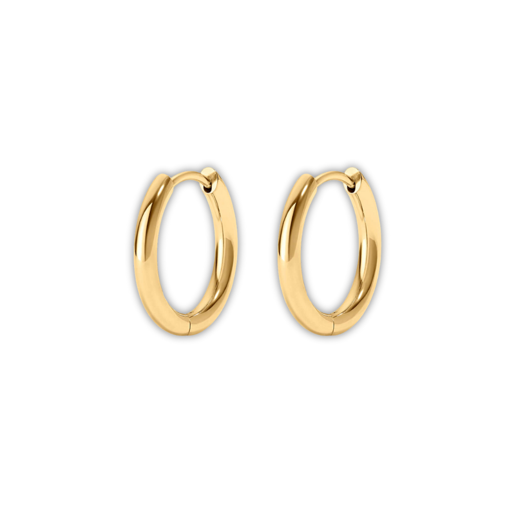 "Nova" 14K Yellow Gold Plated 925 Sterling Silver Huggie Hoop Earrings 12mm