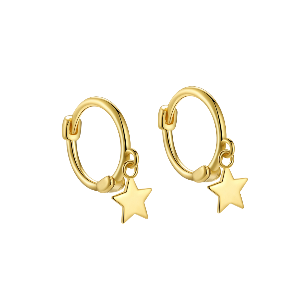 "Endless Star Hoops" 14K Yellow Plated Dangling Mini Star Hoop Earrings