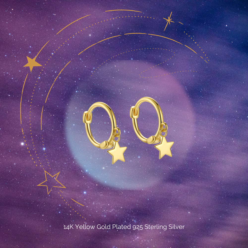 "Endless Star Hoops" 14K Yellow Plated Dangling Mini Star Hoop Earrings