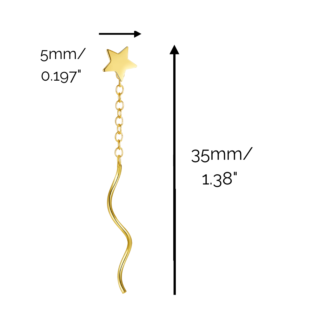 "Mini Shooting Star" 14K Yellow Plated Dangling Mini Star Threader Earrings