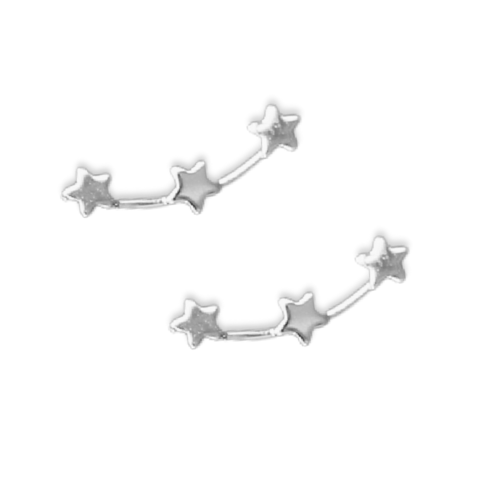 "Three Star" 14K White Gold Plated Starry Post Earrings