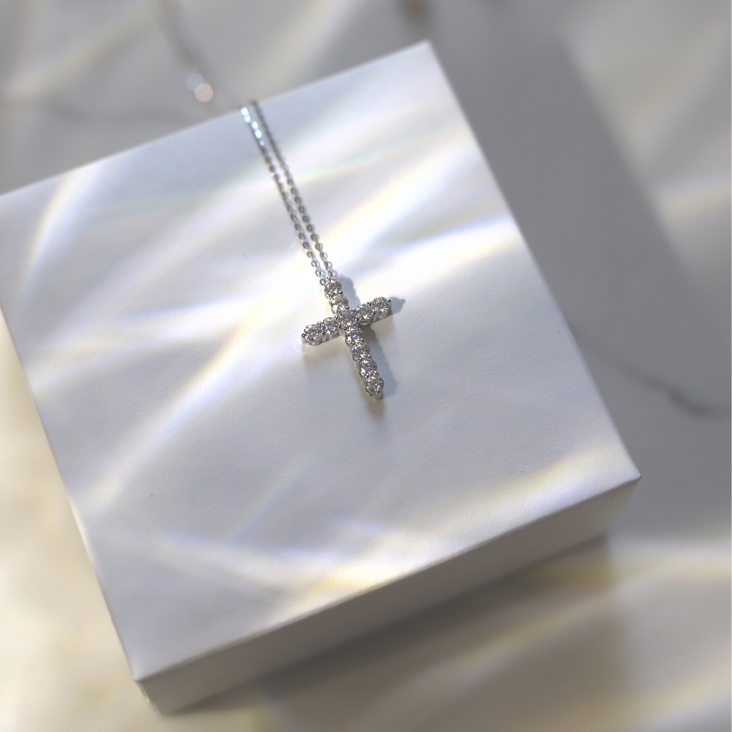 "The Faithful Brightness" Moissanite Pave Stone Classic Prong Setting Cross Pendant Necklace