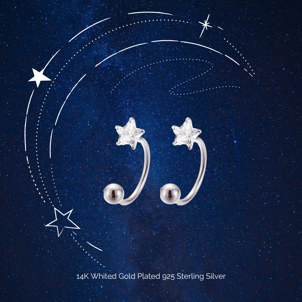 "Star Dance" 14K White Plated Mini CZ Screw On Helix Piercing Nap Earring
