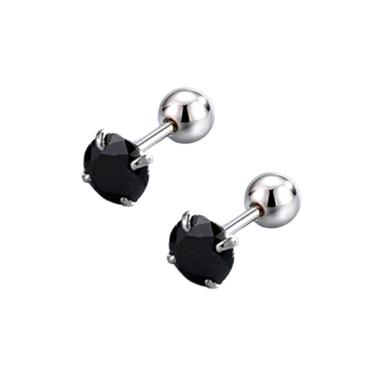 "Sleek Minimalism" 14K White Plated Black Onyx Nap Earrings with Screw Back