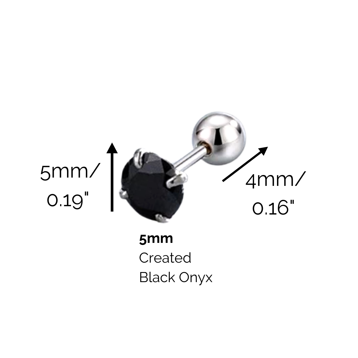 "Sleek Minimalism" 14K White Plated Black Onyx Nap Earrings with Screw Back
