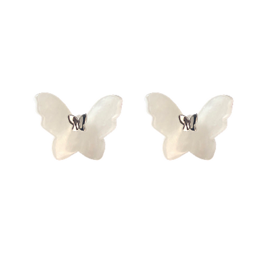 White Butterfly Studs 14K White Gold Plated 925 Sterling Silver