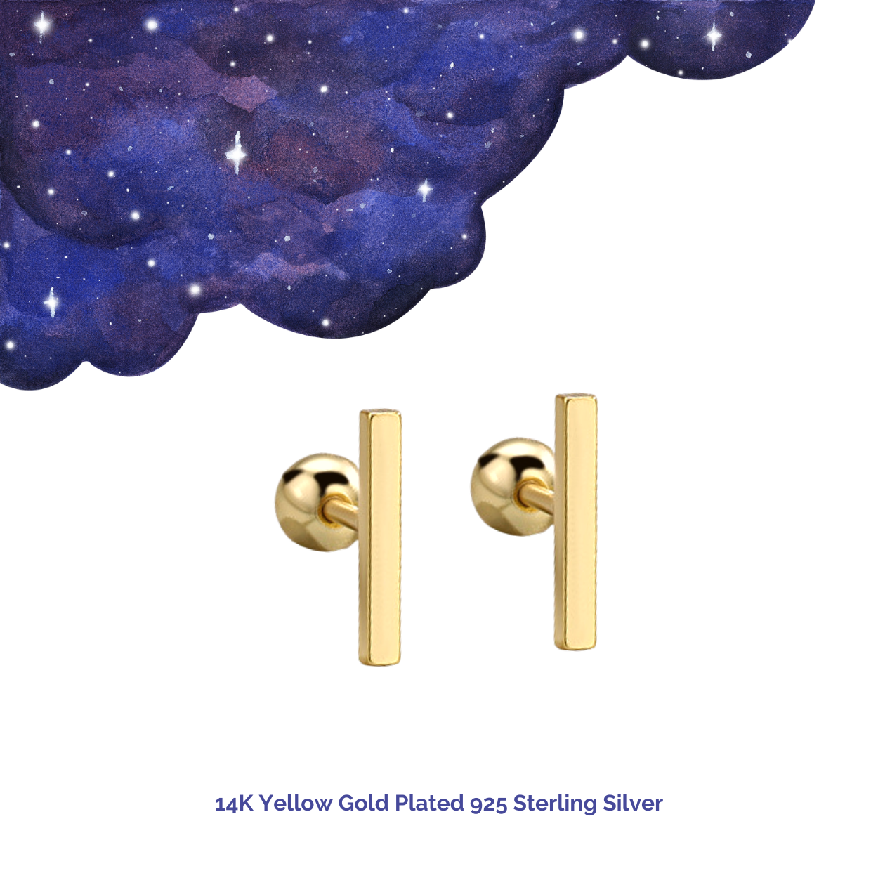 "Sleek Bars" 14K Yellow Plated Polished Nap Piercing Earring with Screw Back