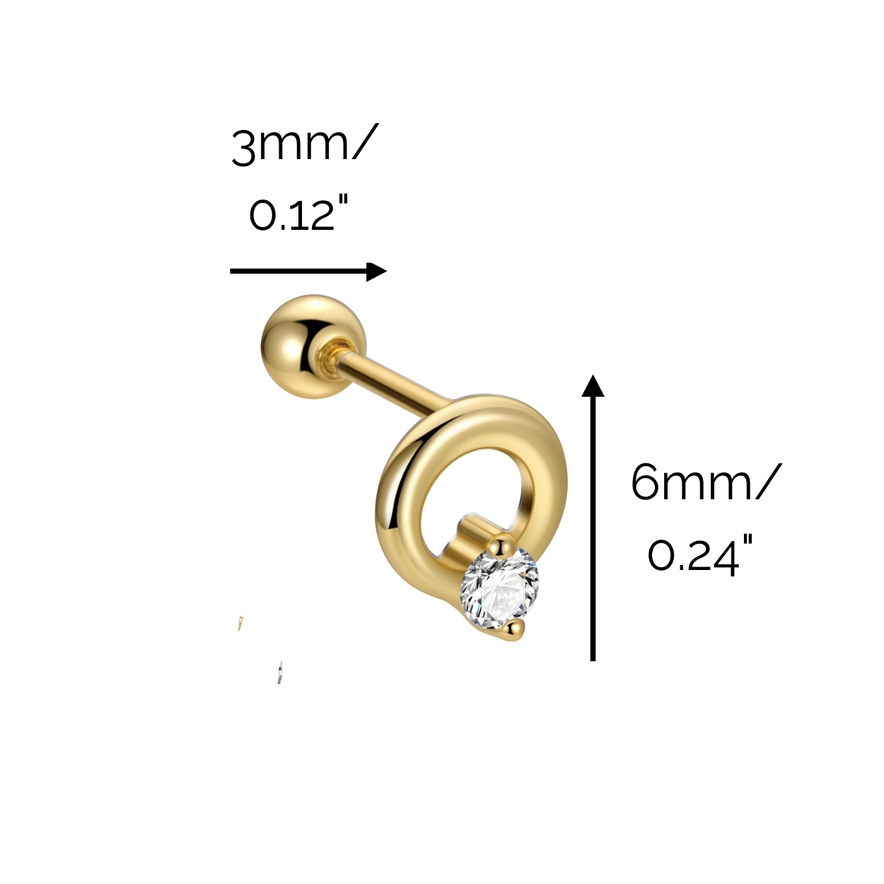 "Starbeam" 14K Yellow Gold Plated Piercing Earring Halo Circle Screw On Barbell Studs