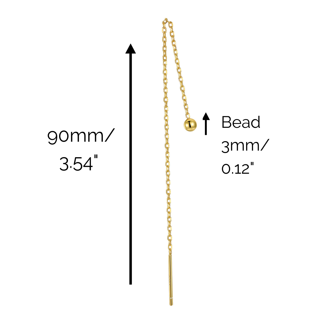 "Dancing Orb" 14K Yellow Gold Plated Sterling Silver Ball Long Threader Earring Piercing Chain Earrings