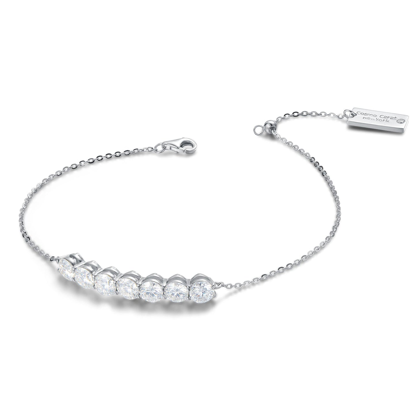 "7 Stones Friendship" Pave Moissanite 18K White Gold Plated 925 Sterling Silver Anchor Bracelet