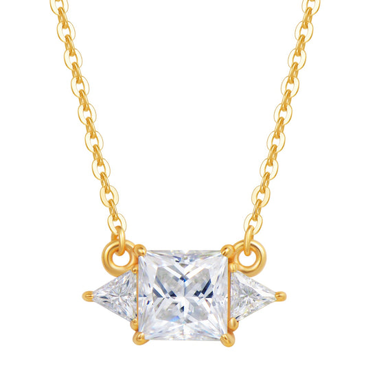 "Be My Princess" Colorless Moissanite 18K Yellow Gold Plated 925 Sterling Silver Pendant Necklace