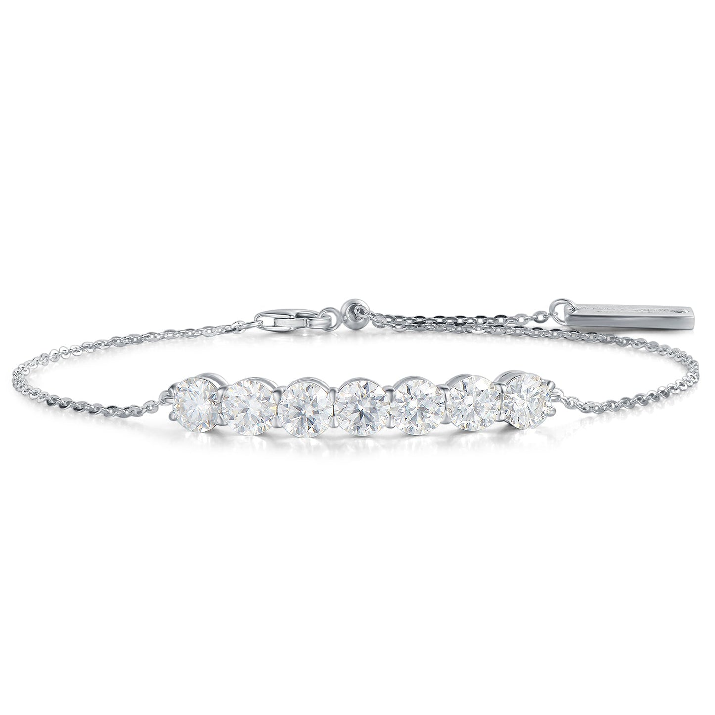 "7 Stones Friendship" Pave Moissanite 18K White Gold Plated 925 Sterling Silver Anchor Bracelet