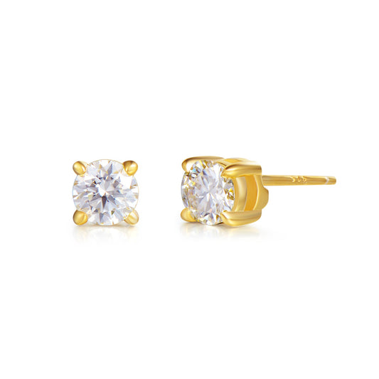 Brilliant Round Colorless Moissanite Studs in 18K Yellow Gold Plated 925 Sterling Silver