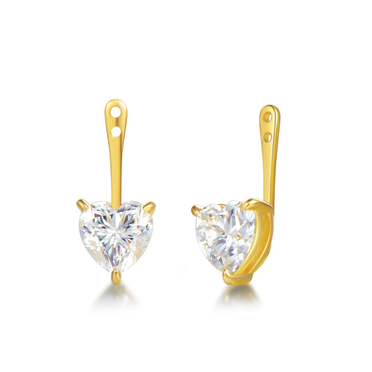 "Brilliant Heart" Colorless Moissanite Earring Jackets in 18K Yellow Gold Plated Sterling Silver