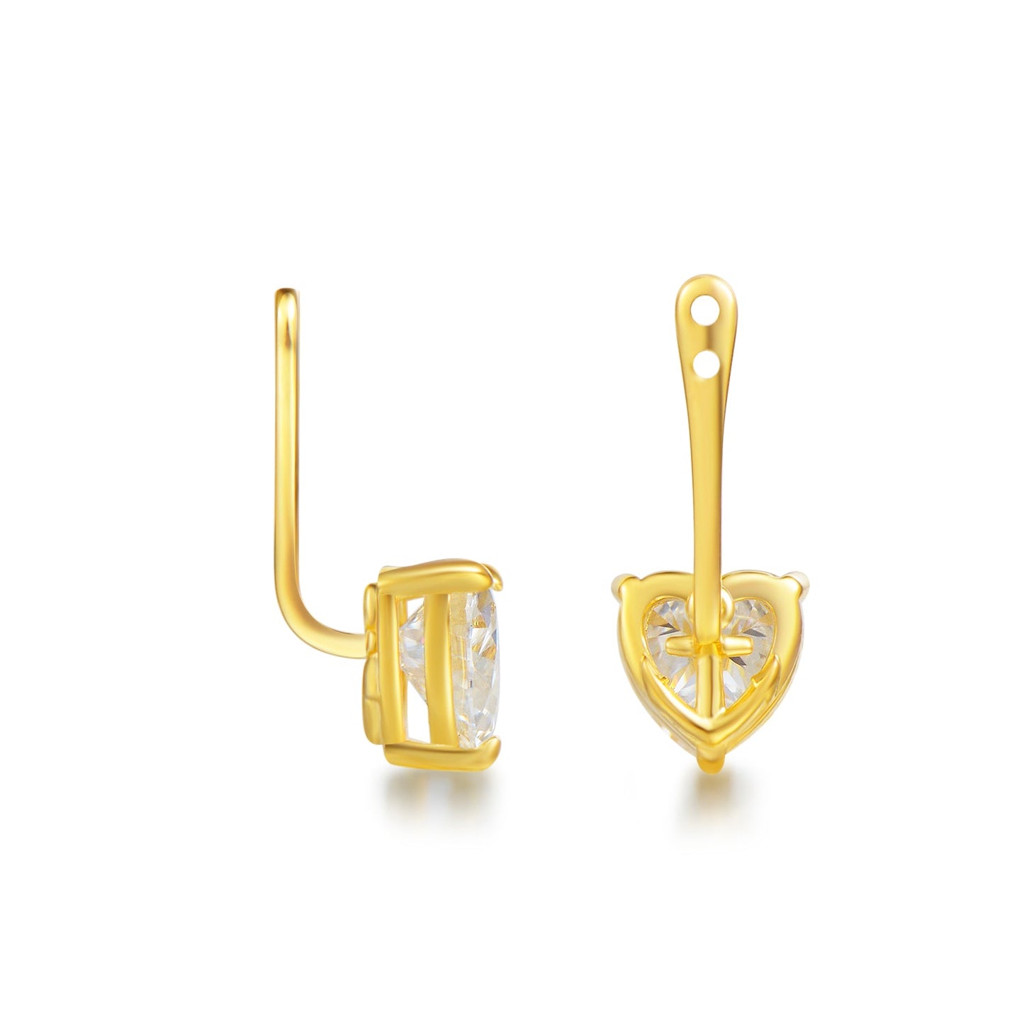 "Brilliant Heart" Colorless Moissanite Earring Jackets in 18K Yellow Gold Plated Sterling Silver