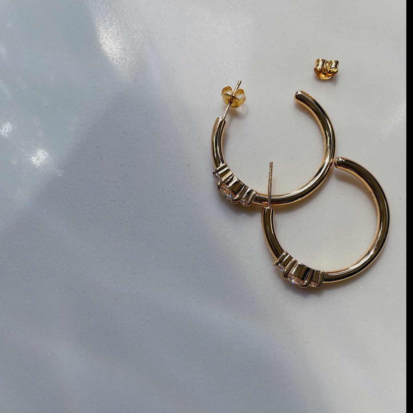 "Wishful Promise" Yellow Gold Plated Moisssanite Hoops