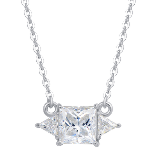 "Be My Princess" Colorless Moissanite 18K White Gold Plated 925 Sterling Silver Pendant Necklace