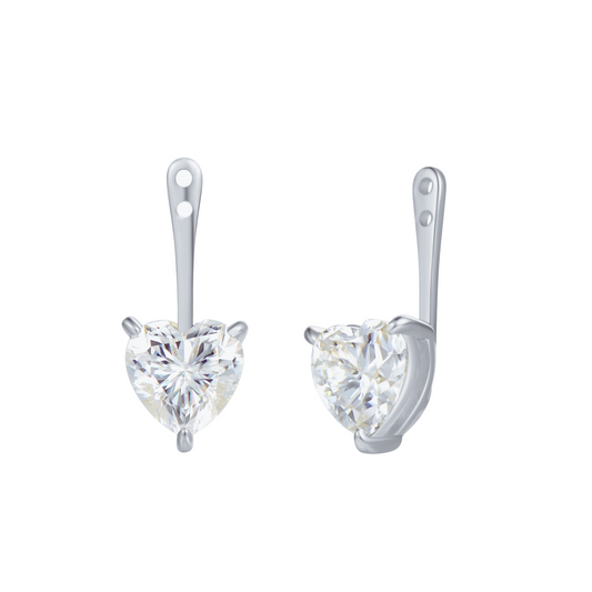 "Brilliant Heart" Colorless Moissanite Earring Jackets in 18K White Gold Plated Sterling Silver