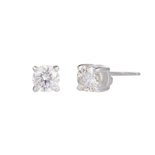 Brilliant Round Colorless Moissanite 1 CT Studs in 18K White Gold Plated 925 Sterling Silver